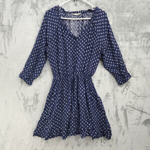 Ellison Dress Womens M Blue White Floral Half Sleeve Smocked Waist Mini Lined